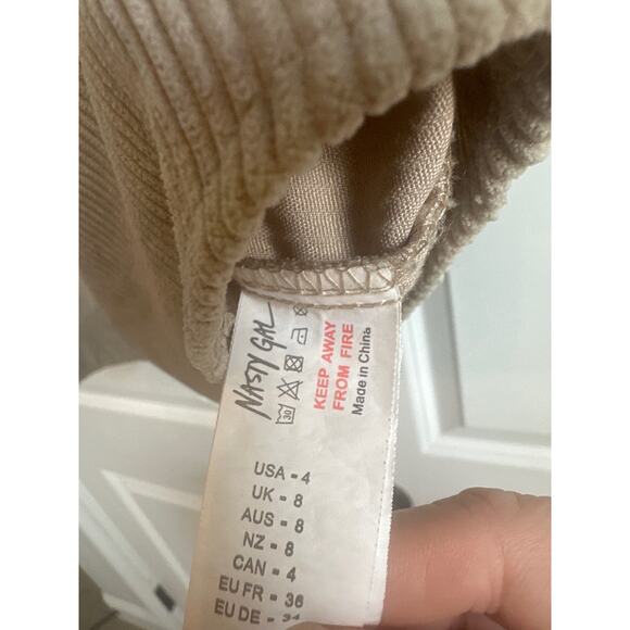 Nasty Gal Beige Corduroy Collar Button Up Oversized Shacket with Front Pocket - Picture 7 of 9